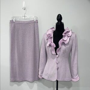 Liorah Elegant Lurex Lavender Knit Skirt suit vintage 1990s size 8